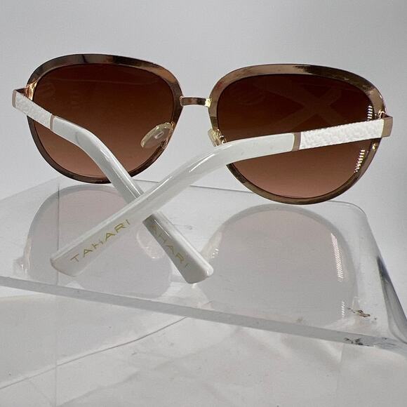 Tahari Sunglasses TH753 White Rose Gold Tortoise Frame Brown Gradient Lens - Picture 3 of 10